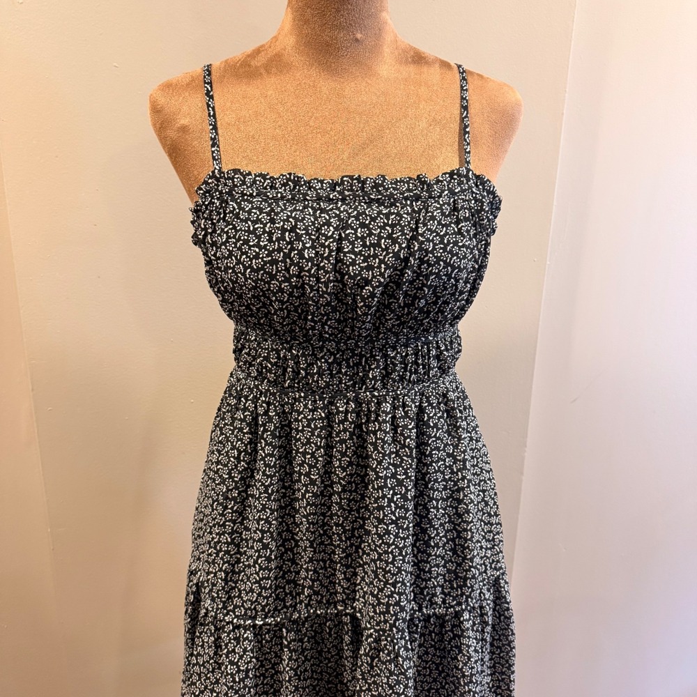 Madewell Floral Smocked Mini Dress Womens XS Black White Ditsy Coquette Dainty - Picture 2 of 9